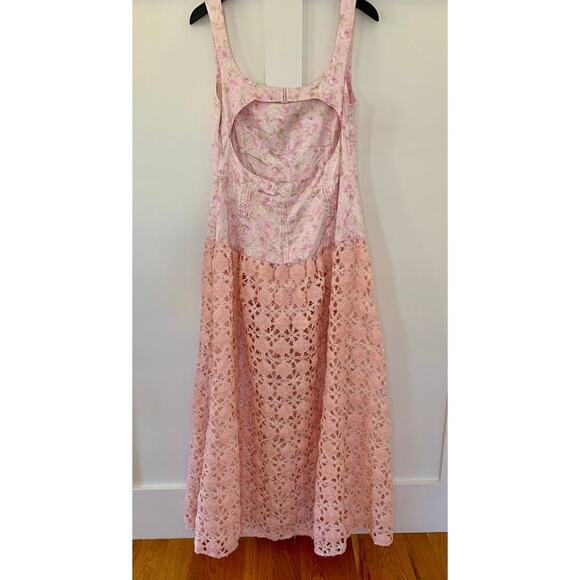 For Love & Lemons Pink Floral Maxi Dress Size XL Sleeveless Pleated Open Back - Picture 4 of 7
